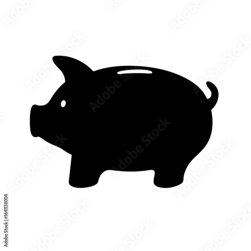 A simple black silhouette of a piggy bank with a coin slot