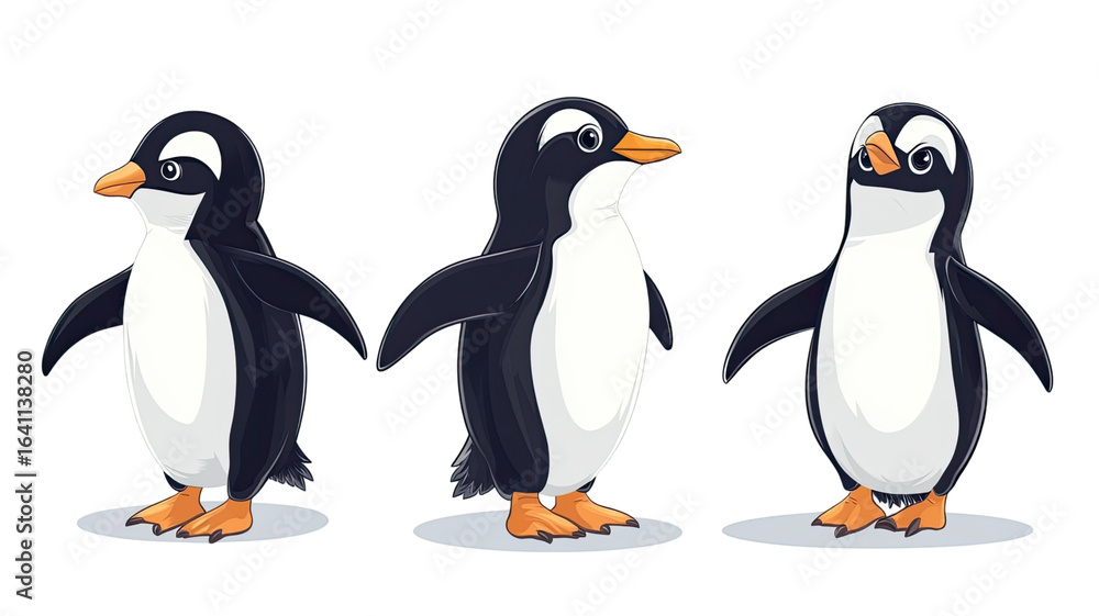 Naklejka premium Two Cute Penguins Sitting on a Tree Branch on White Background