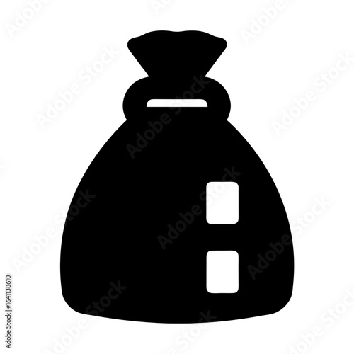 A simple silhouette of a money bag or sack with square openings