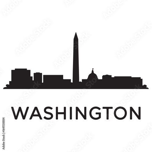 Washington skyline silhouette. Landscape Washington DC. Vector illustration. Vector black silhouette. with white background.