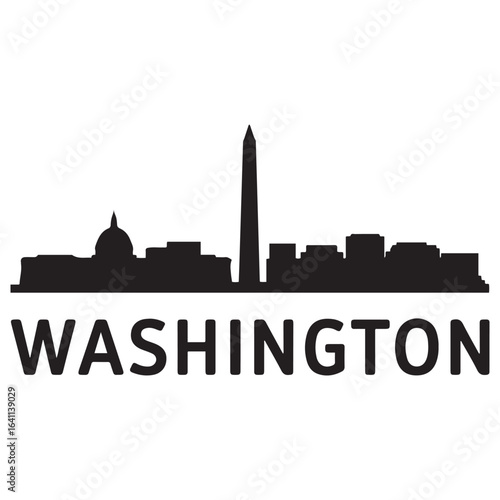 Washington skyline silhouette. Landscape Washington DC. Vector illustration. Vector black silhouette. with white background.