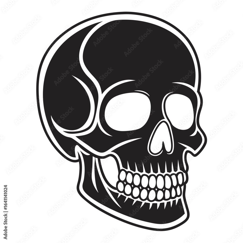 Fototapeta premium Black and white stylized human skull graphic head bone