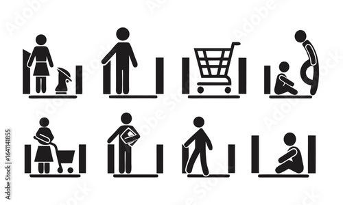 Bundle set icon for safety and security sign on an escalator for mall airport indoor moving stair
