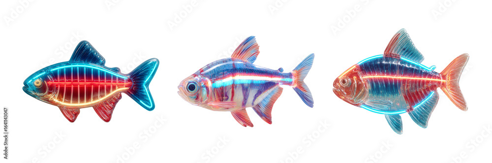 Fototapeta premium Colorful Transparent Plastic Fish Toys for Children Play and Decor
