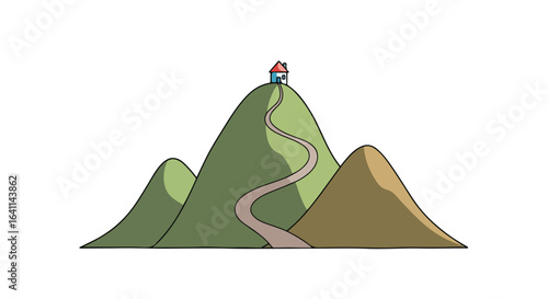 Conceptual Illustration of a House Atop a Mountain Peak, Representing Ambition, Achievement, and the Pursuit of Goals, Ideal for Motivational Content and Business Presentations