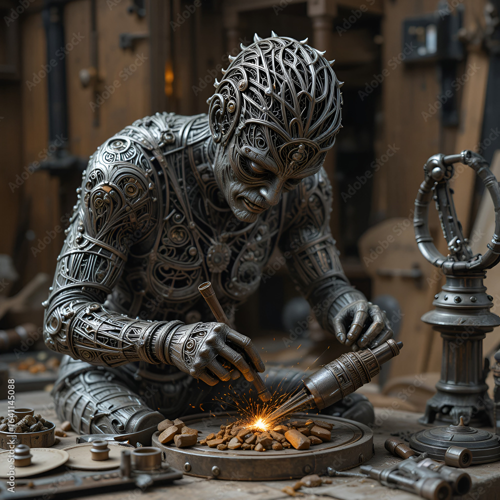 Fototapeta premium Metal Artisan Crafting Intricate Sculpture
