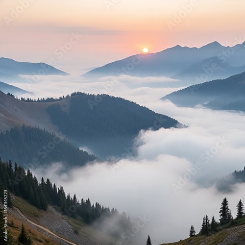 pemandangan gunung dan awan 