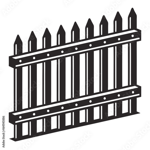 Black picket fence with pointed tops white boundary