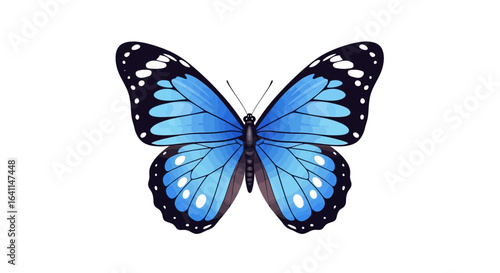 Detailed Illustration of a Striking Blue Butterfly on Pure White Backdrop