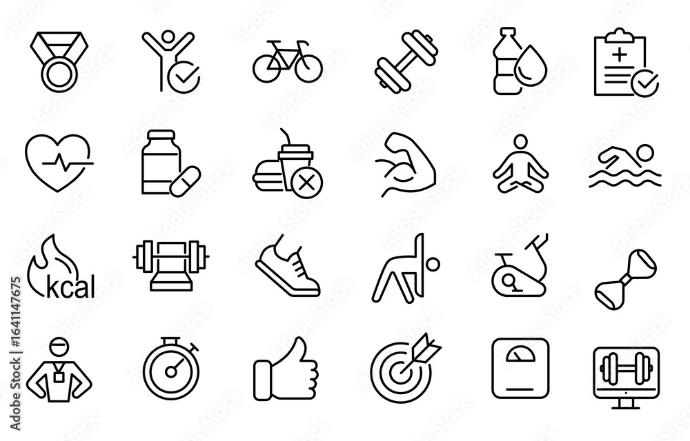 Fototapeta premium Fitness icon set, gym, 