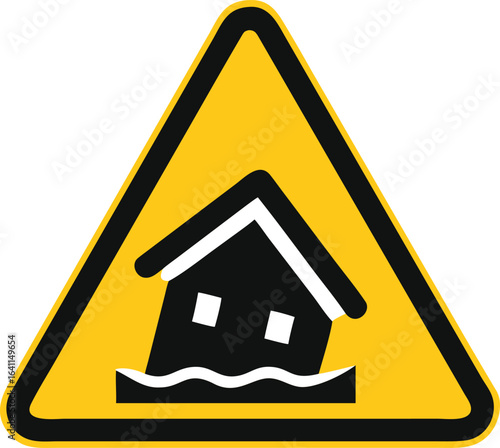 Isolated pictogram showing a house submerged in water, symbolizing flooded building and a flood area or emergency situation.
