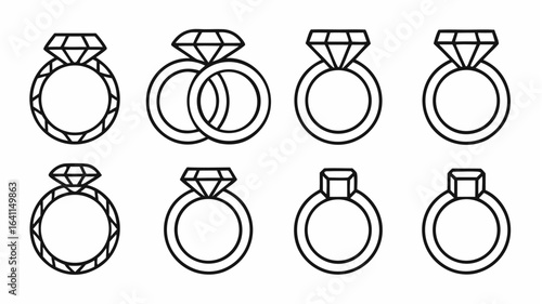 Illustration of eight rings with different diamond shapes in a two by four grid arrangement design |  editable eps vectors silhouette