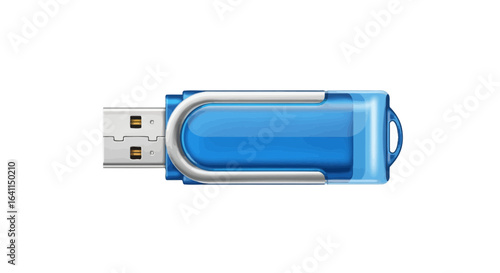 Striking digital art illustration of a modern vibrant blue usb flash drive