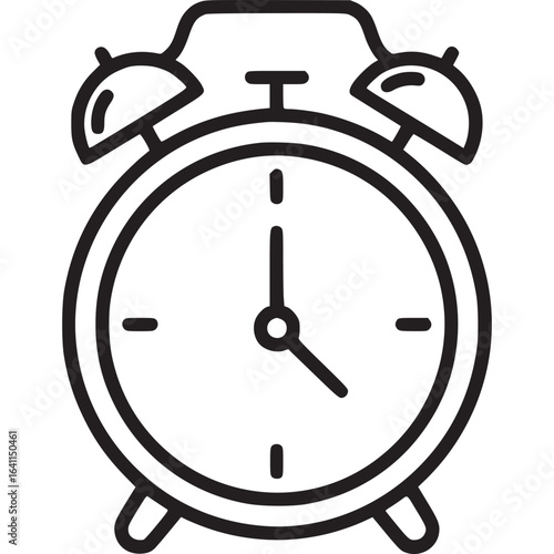 Illustration of a classic alarm clock, isolated on white background, symbolizing time, wakeup calls, reminders, and deadlines, representing punctuality and scheduling in a vintage style