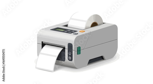 Thermal Label Printer Isolated on White Background with label output