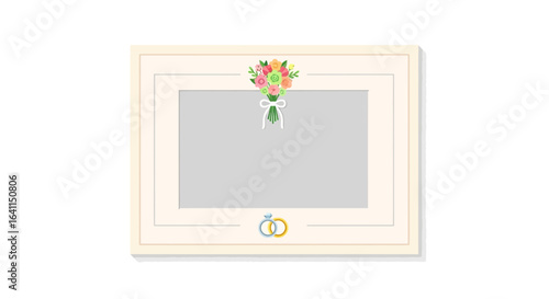 Wedding memory frame with floral embellishment and ring icons artwork