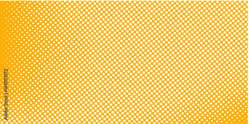 Yellow orange halftone pattern. Retro comic gradient background. Square pixilated dot cartoon texture. Pop art faded gradient pattern. Vector backdrop.