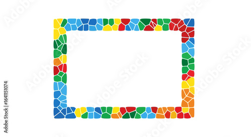 Abstract mosaic rectangle frame with vibrant primary and secondary colors