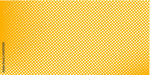 Yellow orange halftone pattern. Retro comic gradient background. Square pixilated dot cartoon texture. Pop art faded gradient pattern. Vector backdrop.