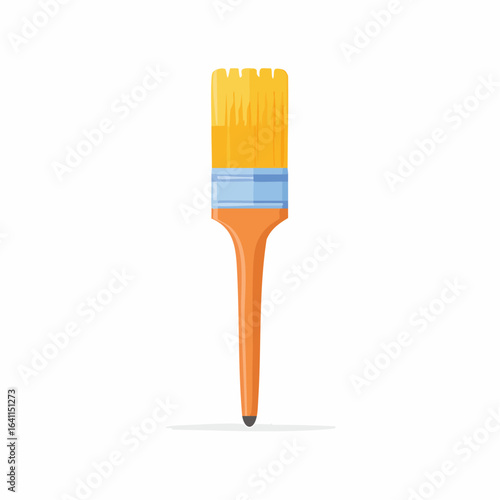 Flat Paint Brush with Orange Handle and Yellow Bristles