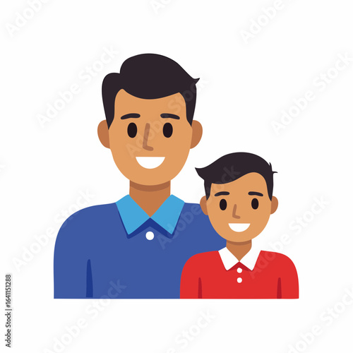 Cartoon Father and Son Together Smiling, Family Time, Fatherhood, Relationships, Illustration