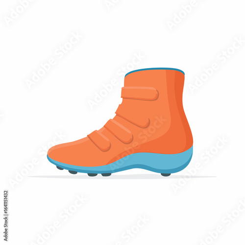 Vibrant orange cycling shoe featuring blue sole and multiple velcro straps for secure fit, perfect for sports activities.