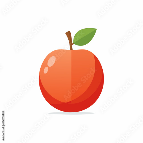 A Peach Icon Illustration with Leaf, Fresh and Simple Peach Design on White Background, Fruits