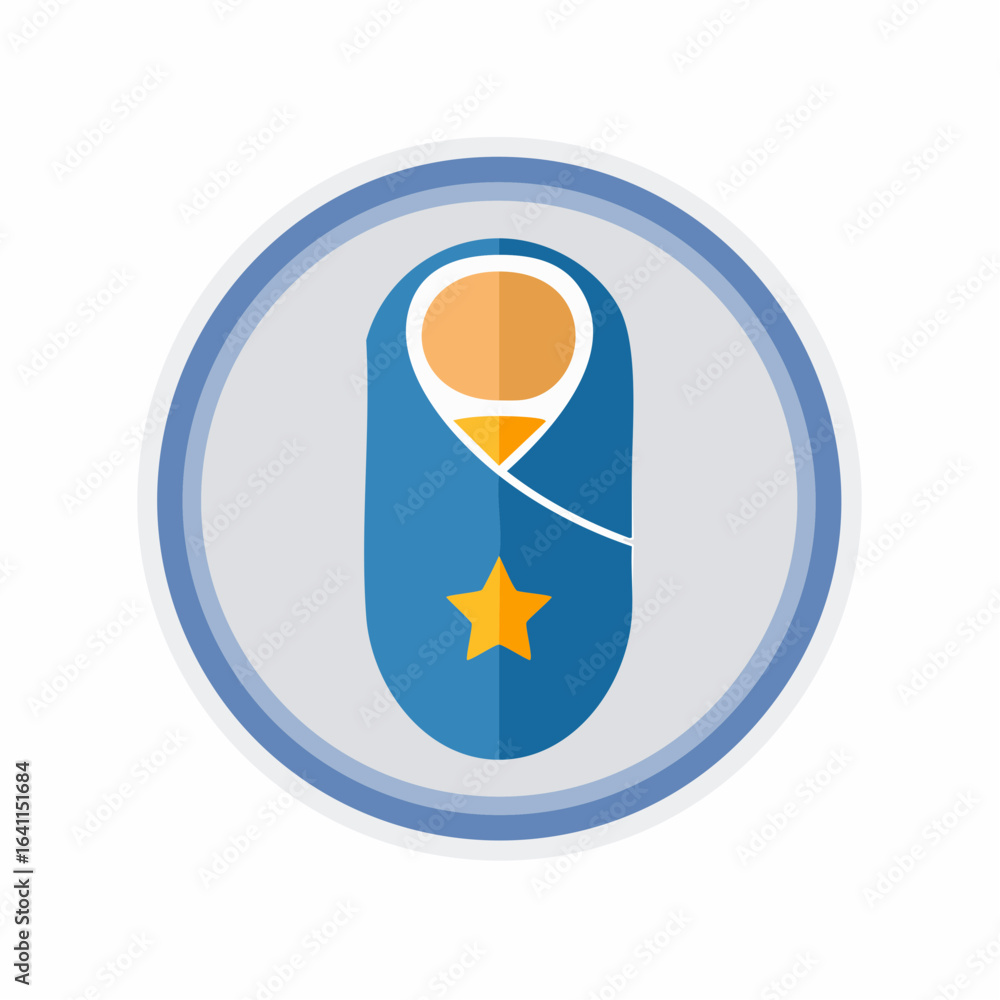 Newborn Baby Icon in Blue Swaddle with Star Inside Circle Design Cute Newborn Infant Wrapped Up Newborn Baby Icon in Blue Swaddle with Star Inside Circle Design Cute Newborn Infant Wrapped Up
