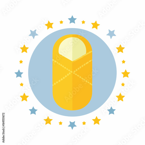 Wrapped Baby with Star Ornament on Blue Circle Flat Illustration Design Concept