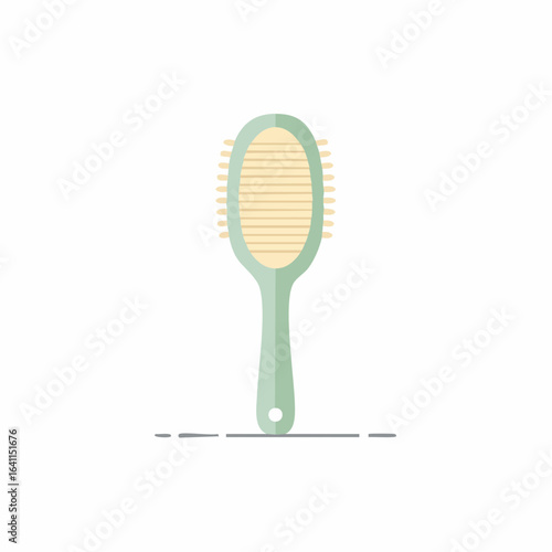 Simple flat vector illustration of a pastel green hairbrush for grooming and hair care