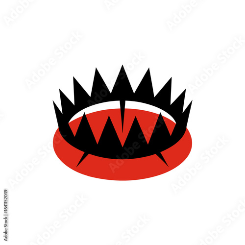 Illustration of a black spiked crown over a red oval shape