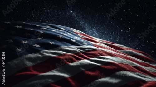 American Flag Waving Against Starry Night Sky in a Symbolic Display of National Pride and Cosmic Serenity