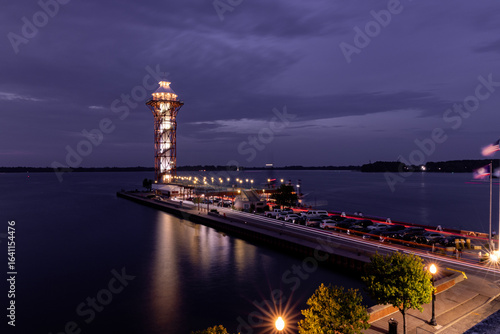 Tableau sur toile Bicental Tower on dobins landing in erie pa, blue hour photograph on Lake Erie b