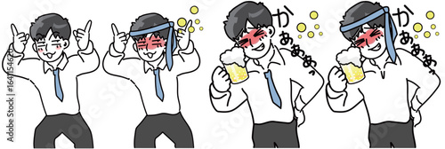 飲み会で浮かれてハメを外すサラリーマンのベクターセットイラスト