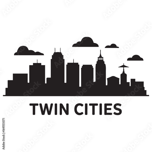 Twin Cities skyline. Landscape Twin Cities, Minnesota. Vector illustration. Vector black silhouette. with white background.