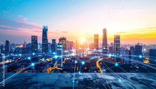 Cityscape network sunrise