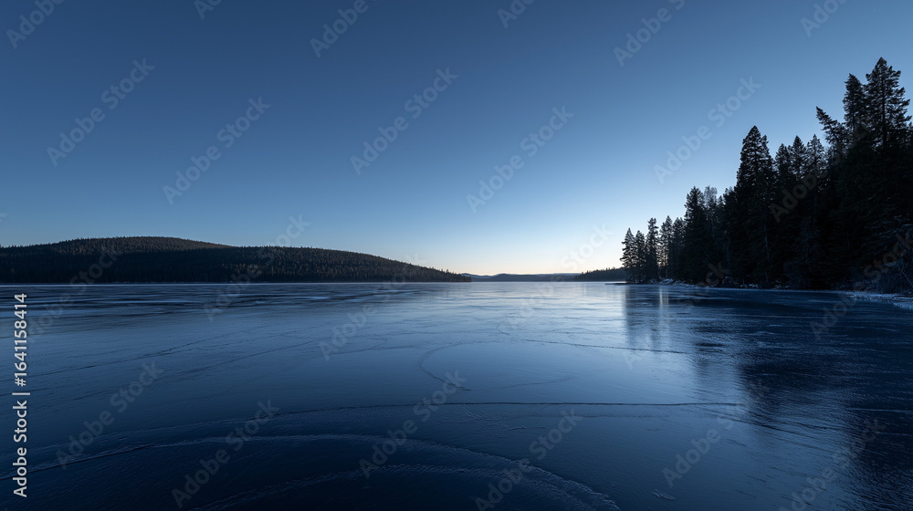 Fototapeta premium A beautiful lake in Sweden offers a stunning sunset, with vibrant colors reflecting off the still water. Lush trees frame the area, creating a tranquil atmosphere at dusk 