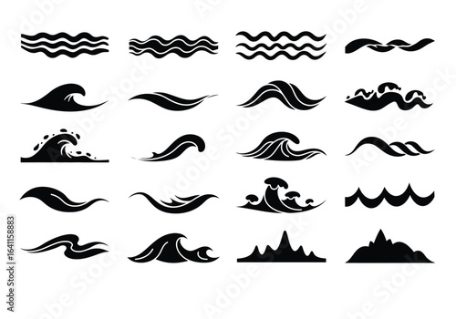 Collection of decorative wave dividers and borders isolated on white background, featuring elegant swirls, curves, and vintage design elements for creative projects
