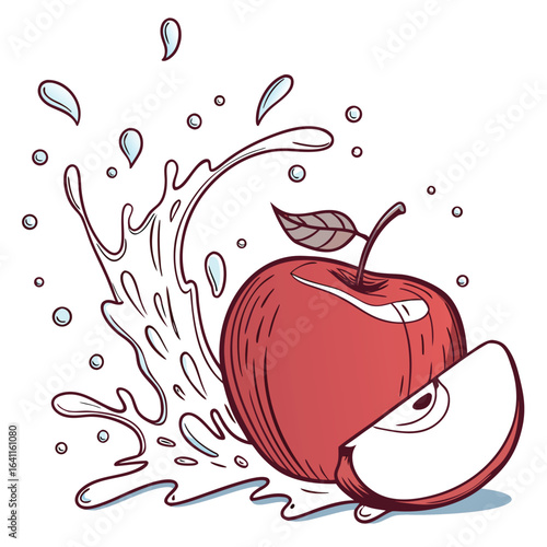 Delicious red apple with a splash of water vector illustration graphic