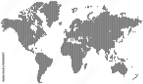 World map in a vertical line pattern. A creative business tool for global strategy. Continents such as America and Australia in a fresh and innovative design.