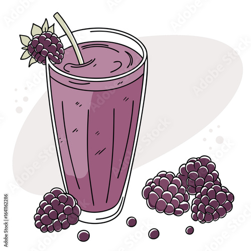 Delicious Blackberry Smoothie in a Glass with Straw and Garnish, Fruitful Refreshment