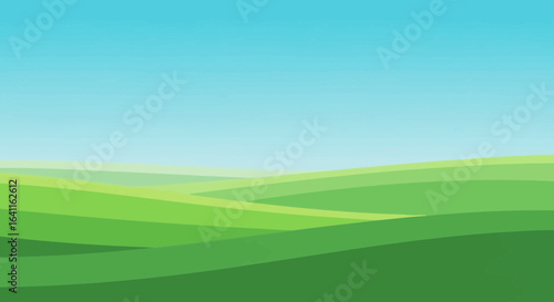 Serene rolling hills landscape under a clear blue sky minimalistic style