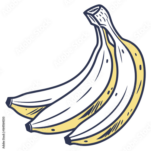 Illustration of Ripe Bananas in a Bunch with Detailed Outlines and Fresh Yellow Hue