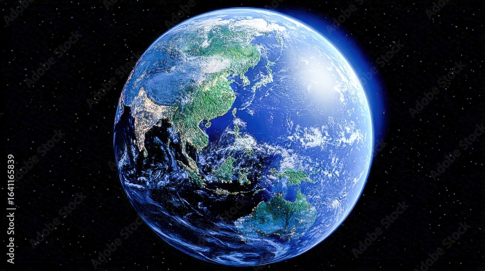 Obraz premium Earth from Space: A Detailed View of Asia, Pacific Ocean, and Cloud Formations