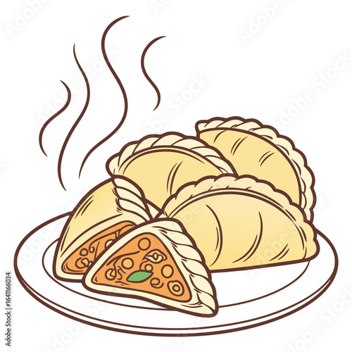 Delicious and appetizing empanadas on a plate, steaming hot and ready to eat