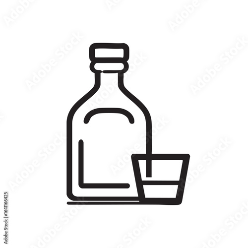  A simple line icon of a bottle and a shot glass.