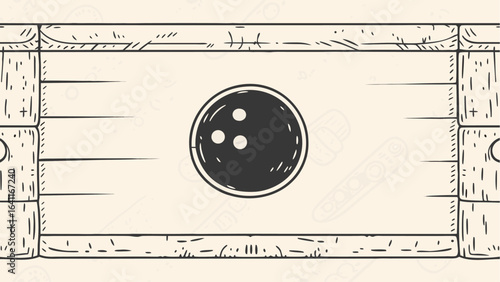 Illustration of a bowling ball centered on a wooden surface with detailed wood grain and texture design