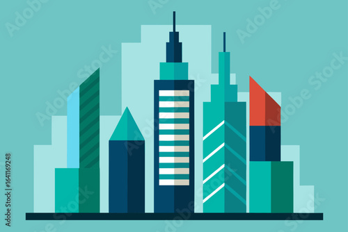 Illustration of a city skyline with various tall buildings