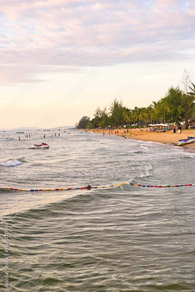 Obraz premium Sonasea Beach, Phu Quoc, Vietnam - November 26th 2024: Coastal Resort Scenery of Phu Quoc Island in Vietnam,. A Tropical Tourism Destination for Summer Vacation in Southeast Asia. On a hot sunny day.