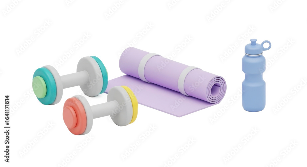 Fototapeta premium Gym equipment with dumbbells and yoga mat